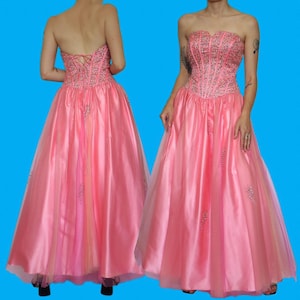 YVE London vintage pink sequin a line fit & flare corset prom dress UK 14