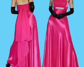 VTG Bright pink designer YVE diamanté evening prom dress UK 16 - ball gown, formal dress, homecoming dress