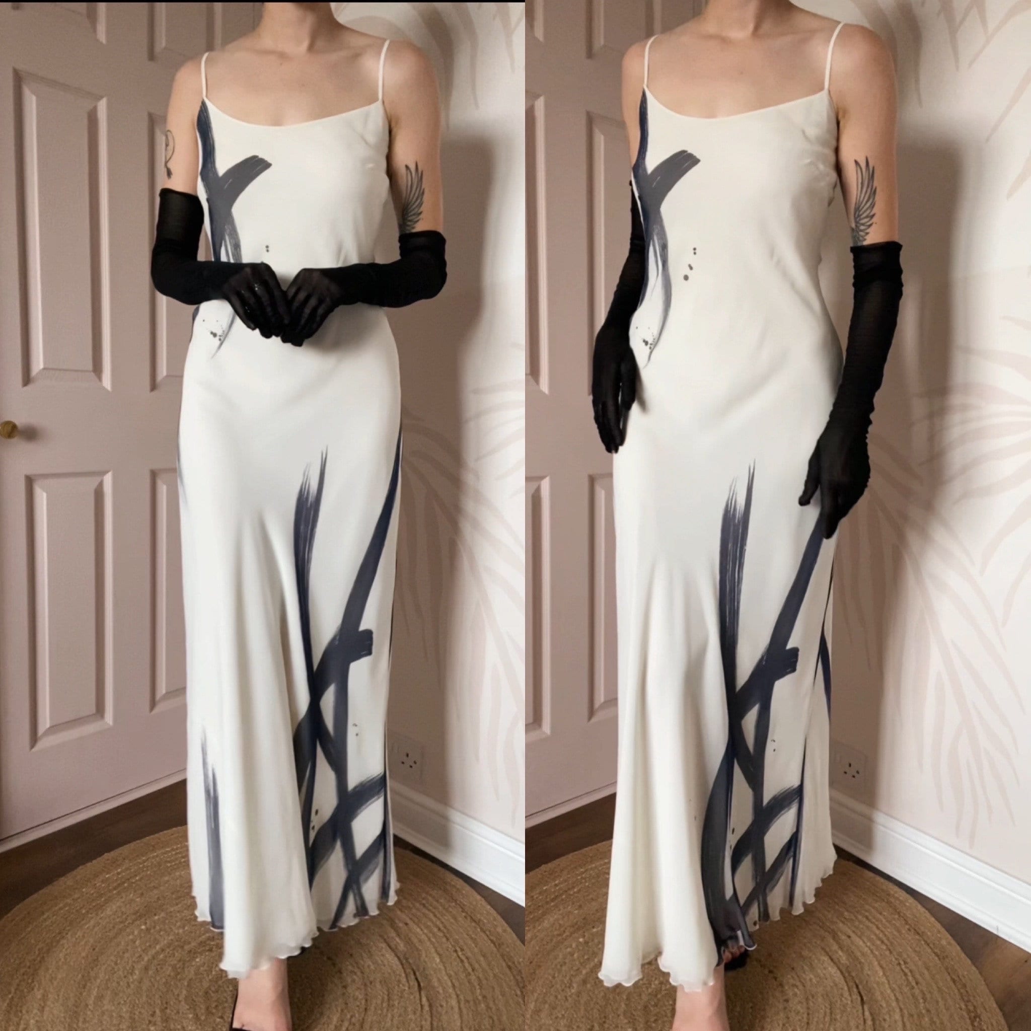 Abito lungo da sera vintage After Six Ronald Joyce con stampa a