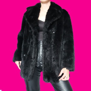 Chic black faux fur coat UK M