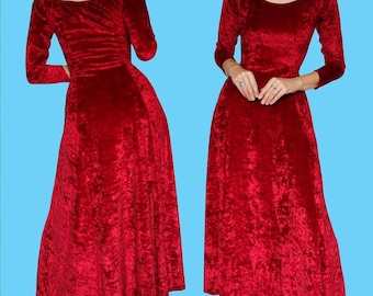 Red vintage Debut velvet stretch a-line evening dress UK 12