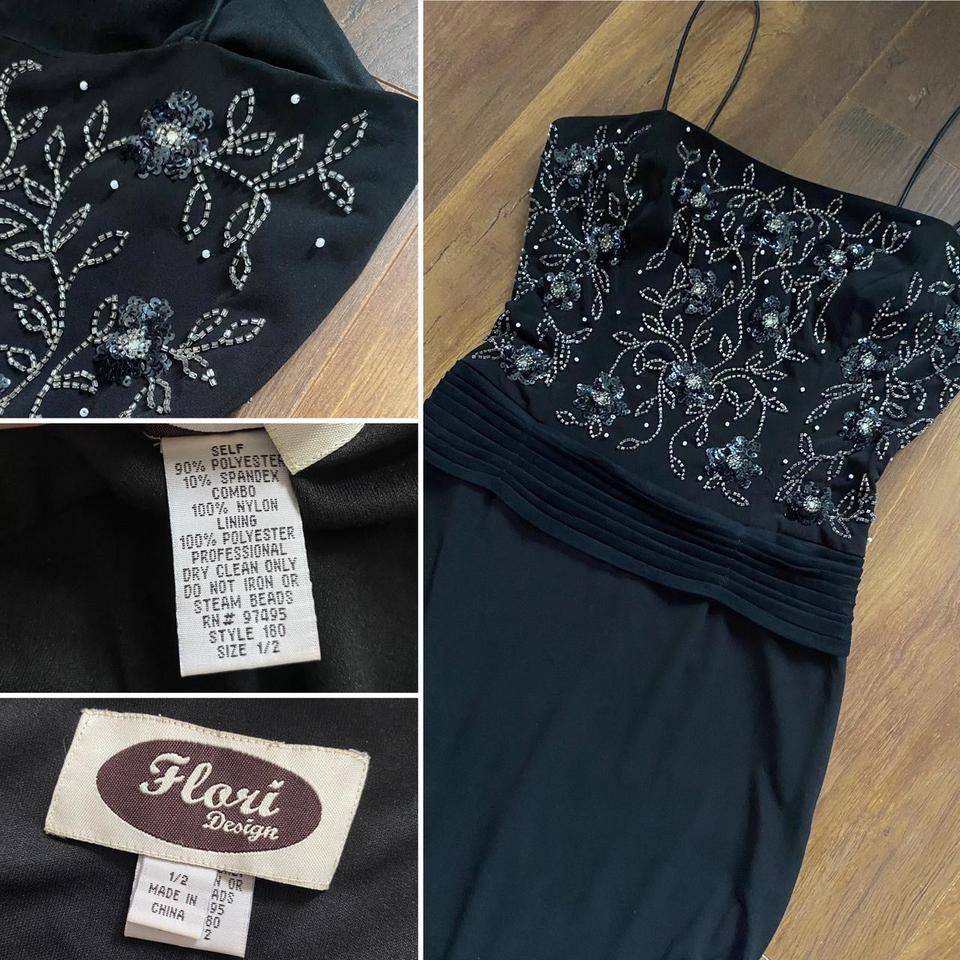 Flori Vintage 90s Black Stretch Beaded Evening Dress Prom Gown UK 6/US 2/EU 34