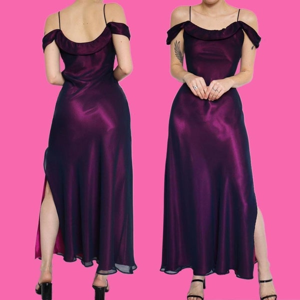 Purple cold shoulder evening dress UK 14