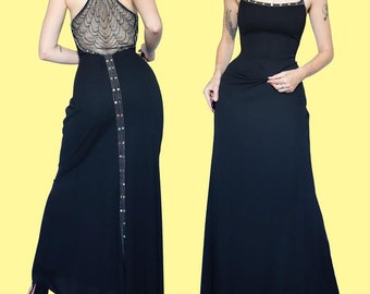 Black Dave Johnny 90s beaded evening prom ball gown dress sizes UK 18