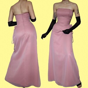 Vintage Hilary Morgan dusky pink strapless evening gown prom dress UK 12-14