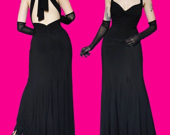 Niki Livas vintage negro estiramiento abierto espalda vestido de noche vestido de fiesta Reino Unido 14
