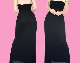 Chic silhouette noire étreignant maxi robe de soirée UK 12