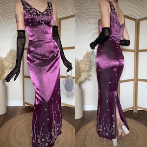 Blue Moon purple silky fitted beaded evening dress uk 10/eu 38/us 6