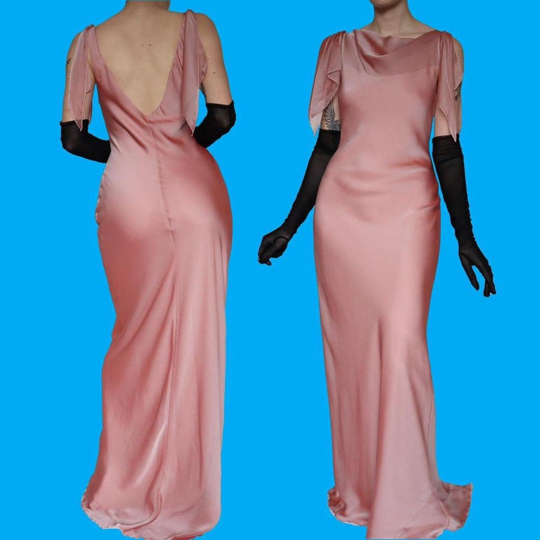 Butterfly Sleeve Chiffon Gown Dusty Pink
