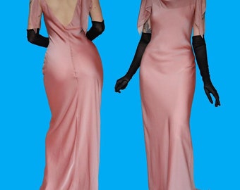 Dusky pink chiffon evening gown UK 10