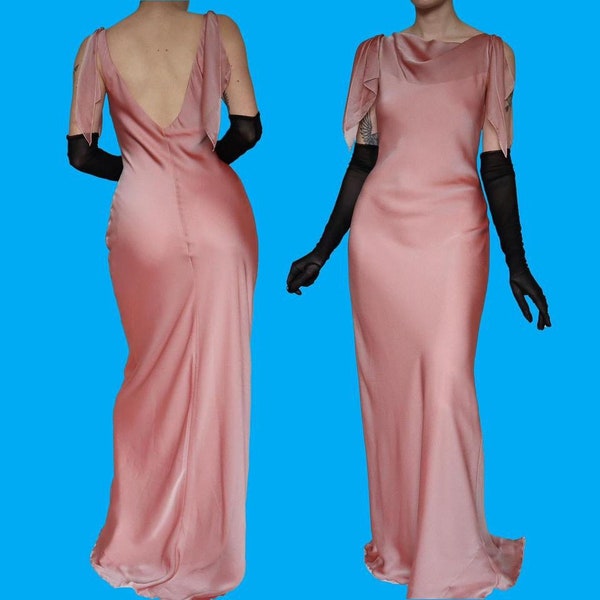 Dusky pink chiffon evening gown UK 10