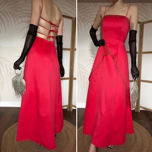 Beautiful vintage Morgan & Co red a line beaded evening prom dress UK 10