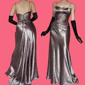 Shimmery vintage Niki Livas silver evening gown prom dress UK 10