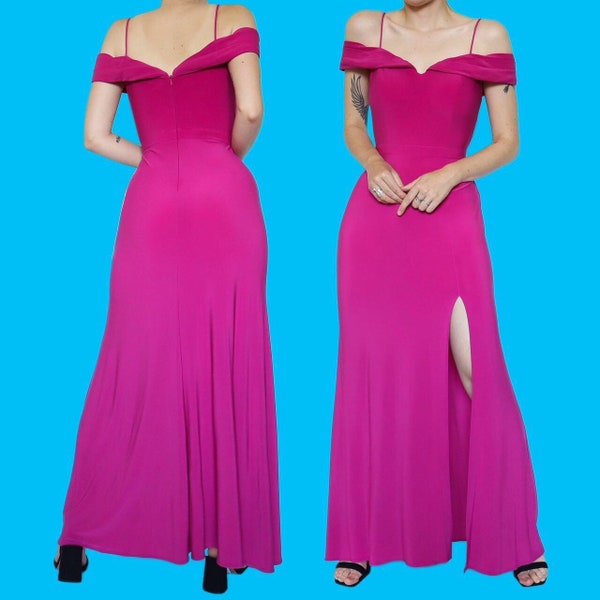 Beautiful fuchsia pink stretch cold shoulder evening dress UK 10