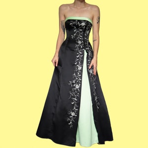 Black & green vintage strapless a-line prom ball gown dress size UK 10