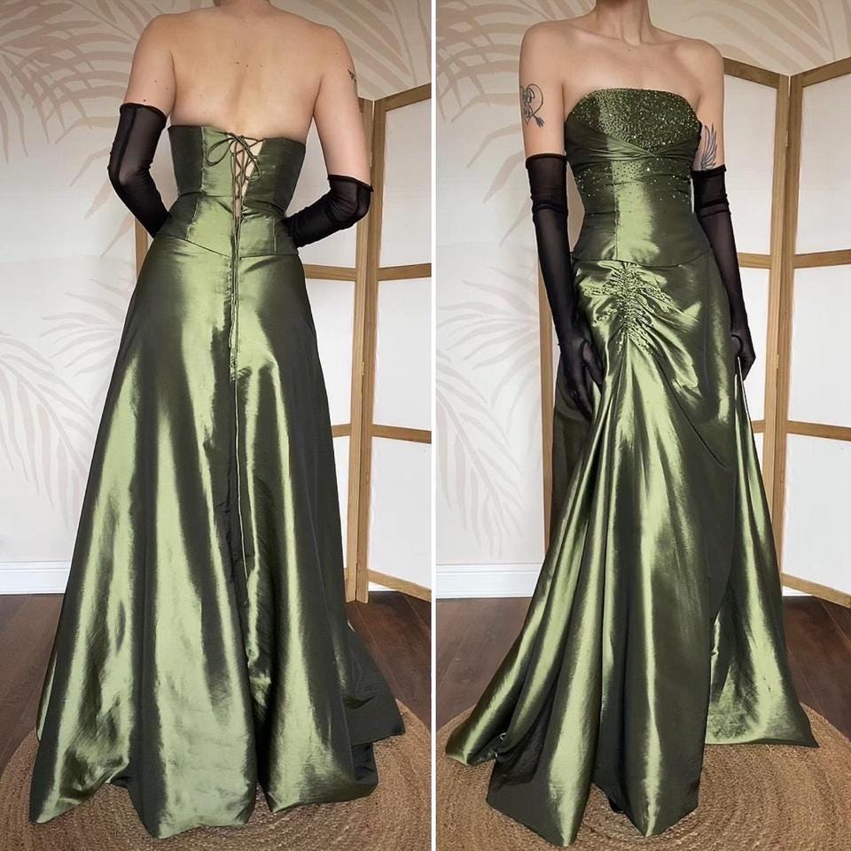Green Vintage Niki Livas Strapless A-line Beaded Prom Dress Gown UK 12 -  Etsy