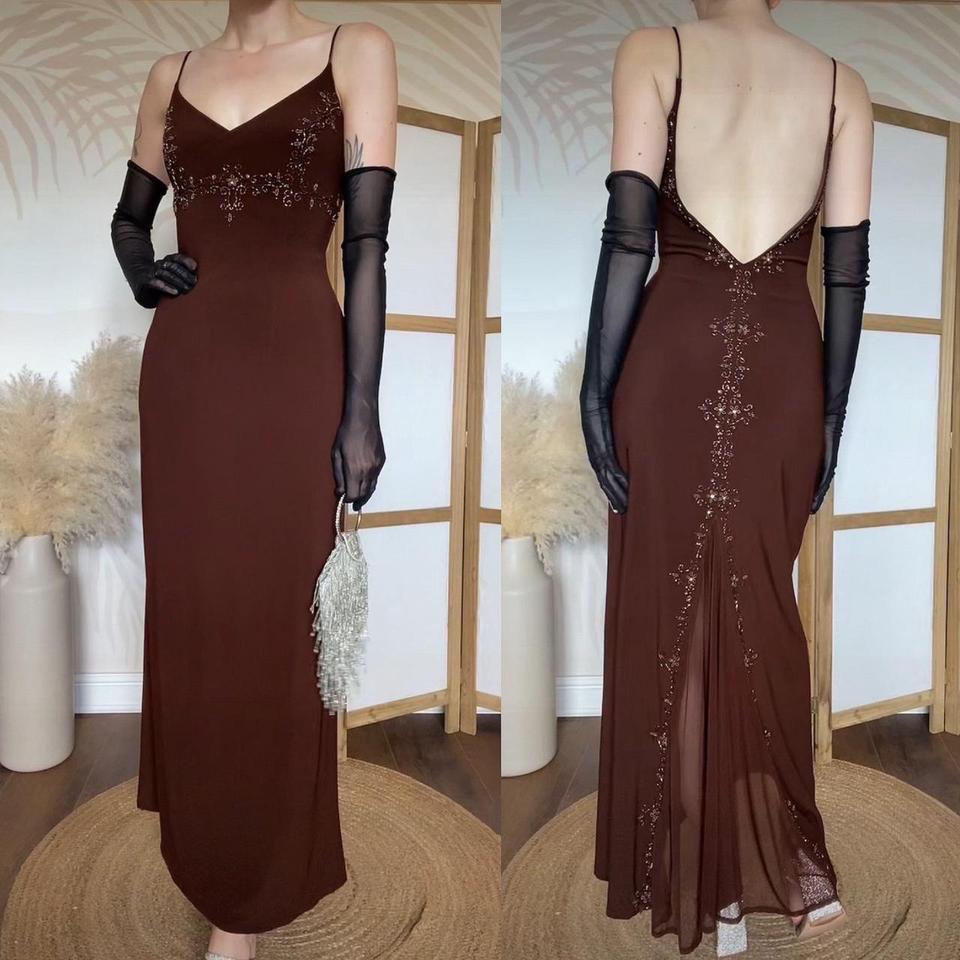 Dave & Johnny Vintage Brown Stretch Beaded Evening Dress Uk 10-12 - Etsy