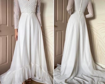 Vintage white lace 70s long sleeve wedding dress UK 4/6/XS