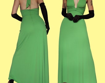 Green vintage 2000s halter neck evening prom ball gown dress size UK 6 & UK 8
