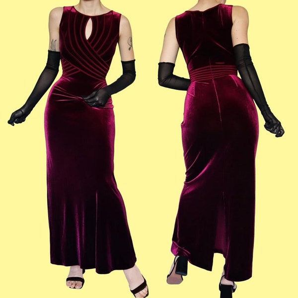 Gina Bacconi vintage burgundy velvet evening gown dress size UK 16