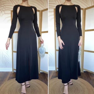 Black long sleeve Bernshaw 90s cut out maxi dress UK 10