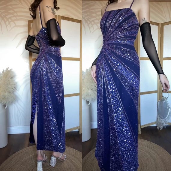Exquisite Heavily Sequinned & Beaded Purple Evening Prom Ball Gown Dress |  UK 12/US 8/EU 40 | Glamorous Formal Attire - Etsy