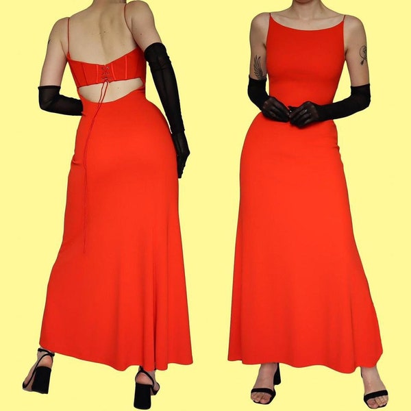 Orange Stretch After Six Corset Back Evening Dress | UK 12/US 8/EU 40 | Bright Formal Gown