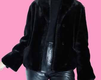 Soft black vintage faux fur coat UK 10