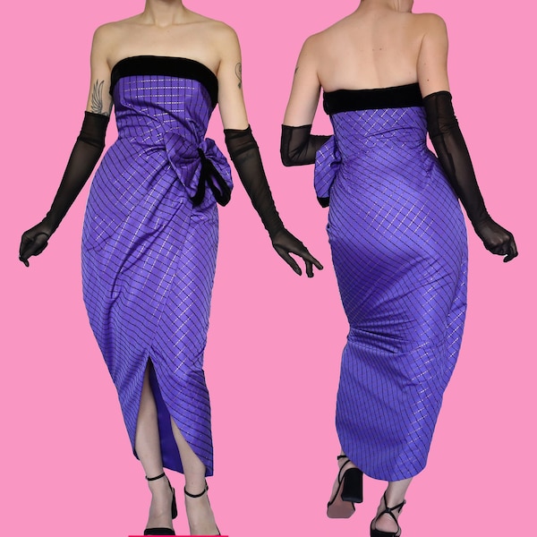 John Charles vintage purple strapless wrap evening dress UK 10-12