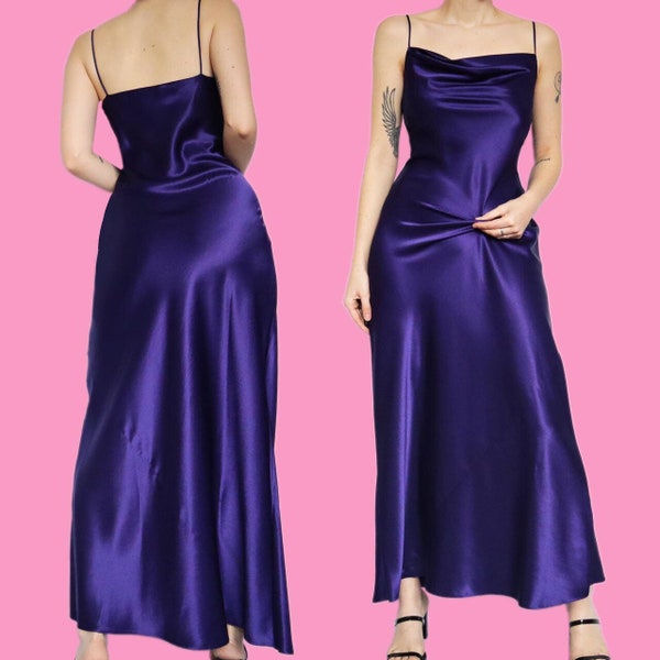 Stunning purple silky satin slip dress sizes UK 8