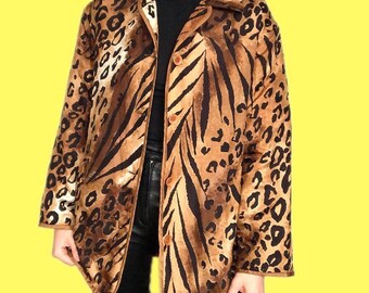 Super cool vintage leopard print 100% silk light jacket UK L