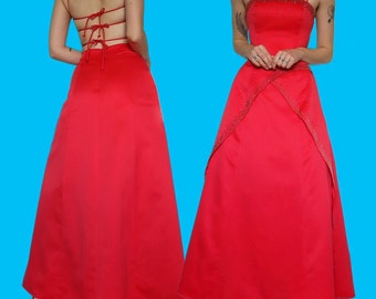 Beautiful red a line beaded evening prom dress UK 10