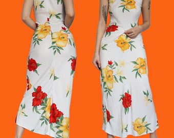 Beautiful 90s vintage white floral maxi dress UK 10