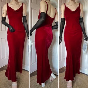 Red velvet silk blend slip evening dress UK 12-14