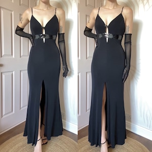 Frank Usher vintage black low cut sequin evening prom dress size UK 12/US 8/EU 40