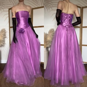 Goya vintage lila trägerloses a-linie abschlussball kleid ballkleid uk 10