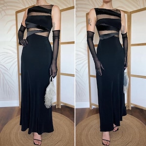 Dusk black sheer cut out beaded detail evening dress uk 14
