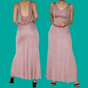 Bernshaw Glittery Pink Stretch Low Back Evening Prom Dress | UK 10/US 6/EU 38 | Glamorous Formal Gown