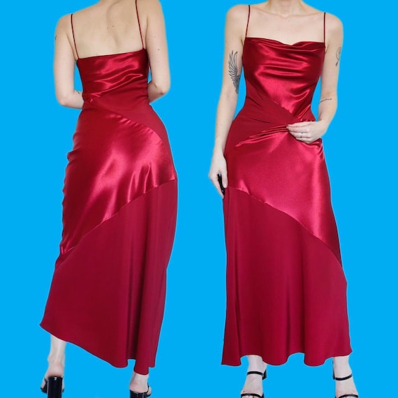 Stunning red satin slip evening dress size UK 10 - image 1