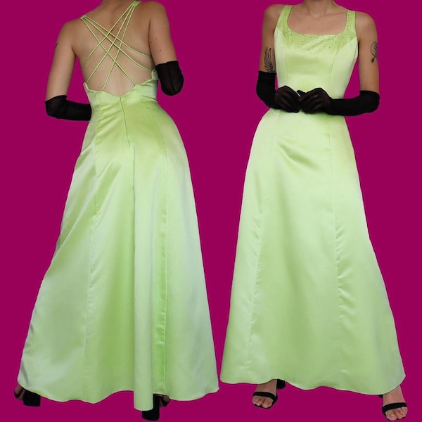 Lime green a-line evening prom dress & shawl UK 10/US 6/EU 38