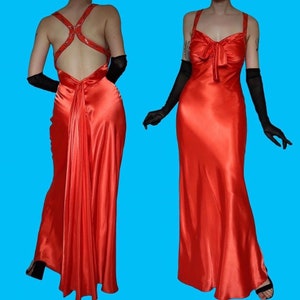 Vintage Zum Zum by Niki Livas bright Orange satin prom dress UK 12 - silky dress, ball gown, formal dress, homecoming