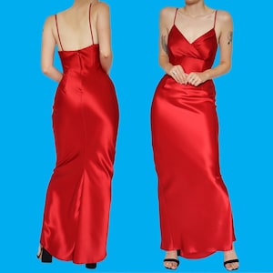 Beautiful red satin slip evening dress size UK 10