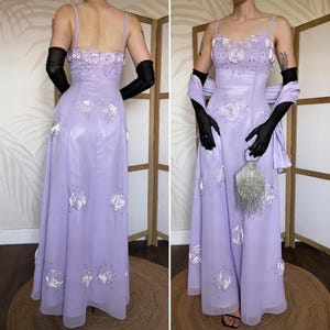 Lilac vintage Jora Collection chiffon evening dress & shawl uk 10/us 6/eu 38