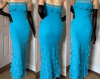 Vintage John Charles sapphire layered light chiffon evening dress UK 8 - prom dress, ball gown, designer vintage, homecoming dress, formal