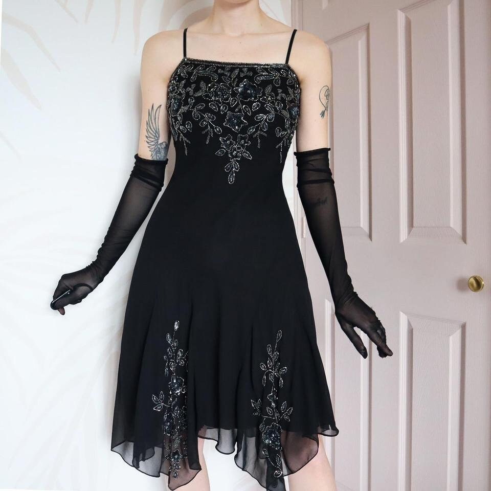 Black Vintage Chiffon Beaded Evening Dress UK 12 - Etsy