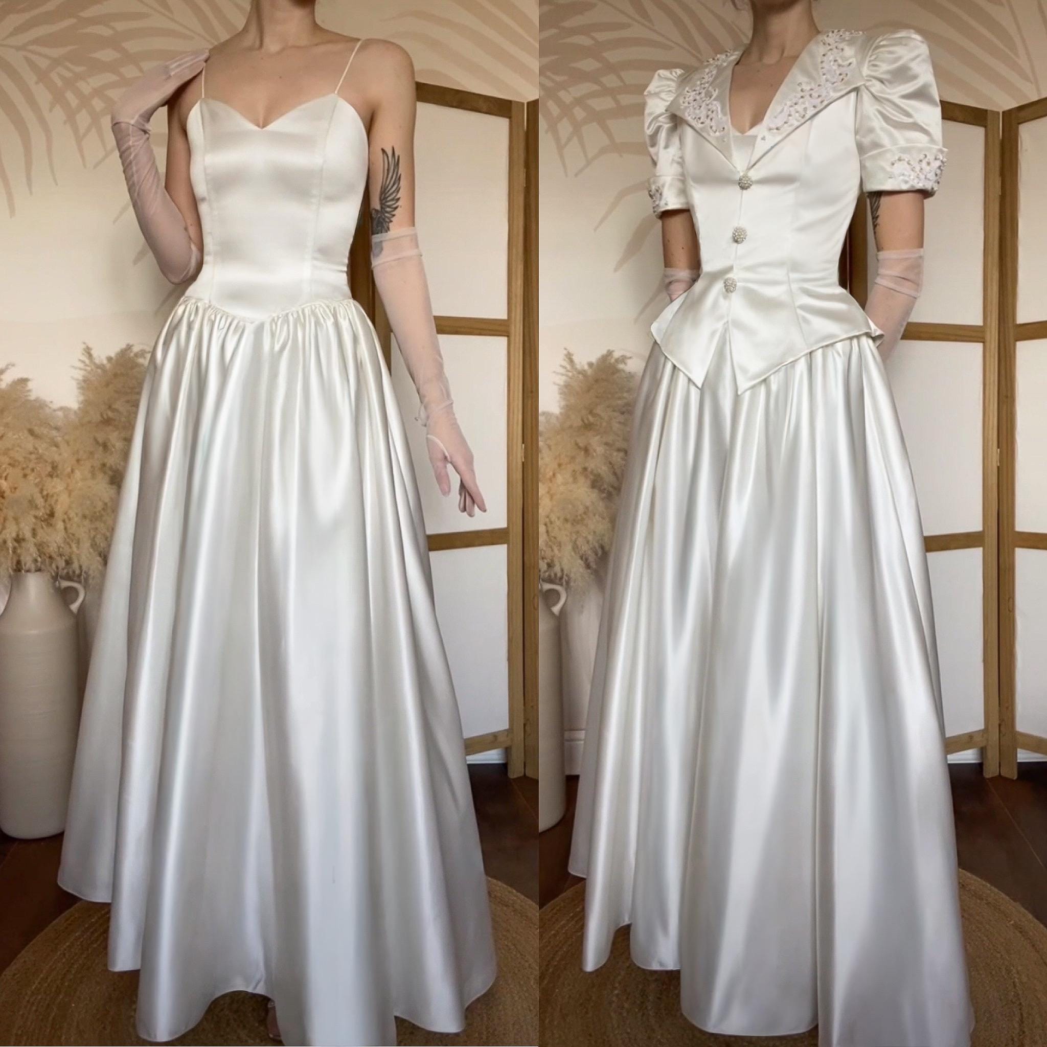 Vintage Ivory Jean Elizabeth 2-piece Dress & Jacket Wedding Set Co
