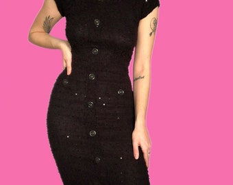 Stunning vintage black stretch mini dress UK S