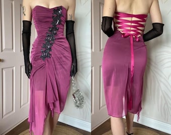 Pink Charas strapless lace up fairy midi dress UK 8/US 4/EU 36