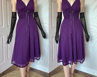 Purple stretch lace front midi dress UK M/12