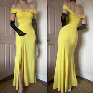 Morgan Co yellow stretch cold shoulder evening prom dress UK 10